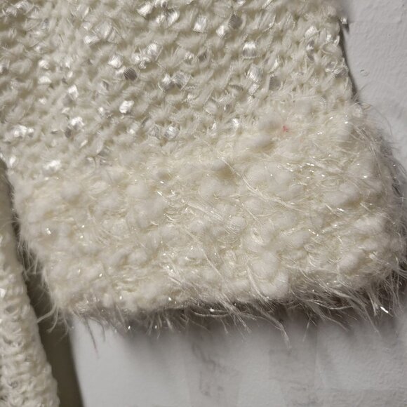 Sparkly White Faux Fur Open Front Knit Cardigan Sweater Size S and Size L - Picture 10 of 14